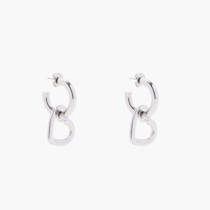 Marc Jacobs Charmed Double Heart Hoops Crystal/Silver | SJL-247689