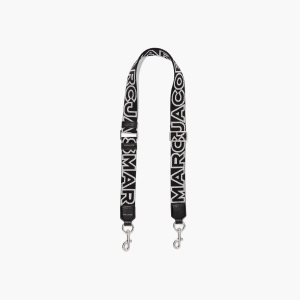 Marc Jacobs Thin Outline Logo Webbing Strap Black/Silver | XGE-031854